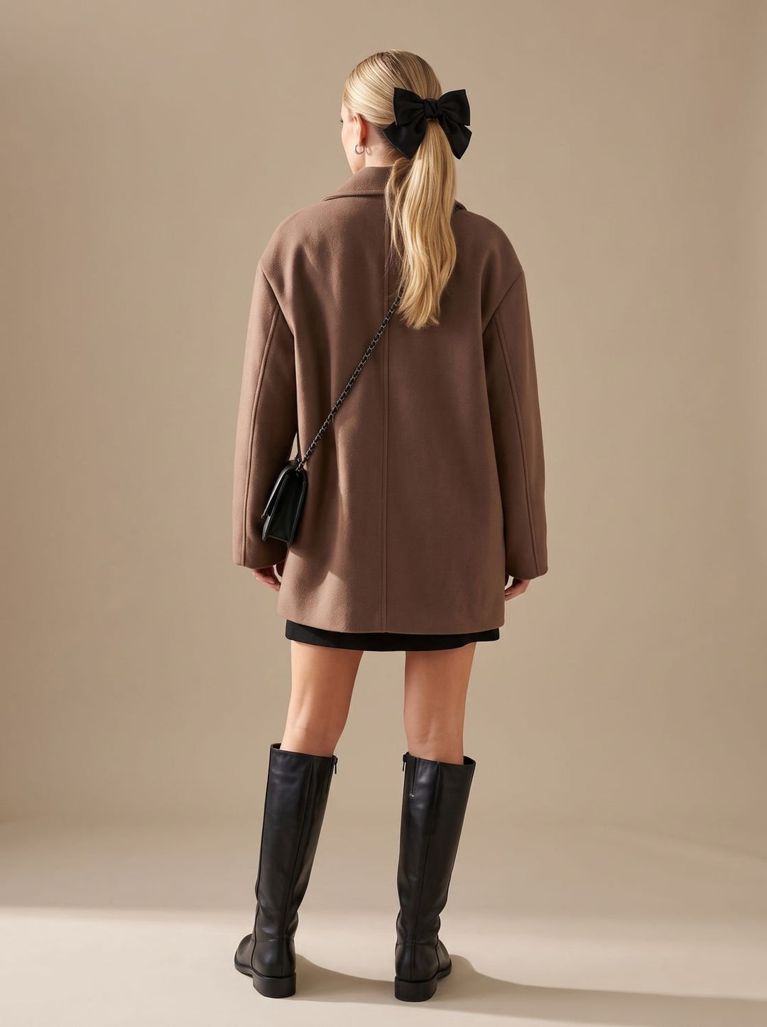 Damen Wollmantel Zweireiher Oversized Kurzmantel mit Revers