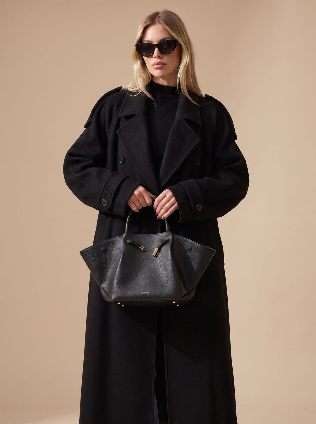 Damen Wollmantel Zweireihiger Gürtel-Trenchcoat mit Reverskragen