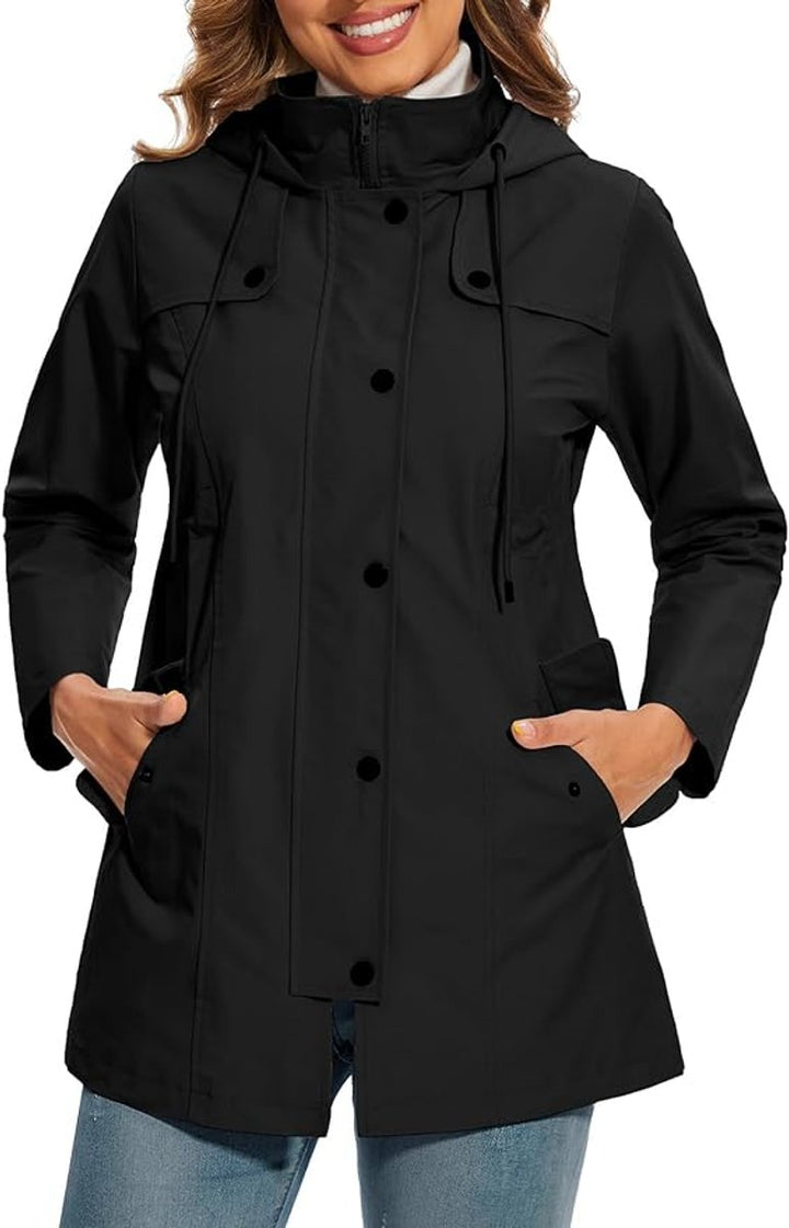 Damen Women Coat Wasserdichter Kapuzen-Regenmantel Kariertes Fleecefutter
