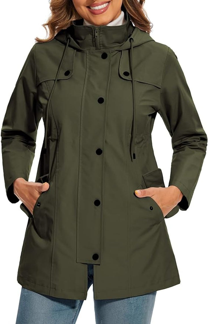 Damen Women Coat Wasserdichter Kapuzen-Regenmantel Kariertes Fleecefutter