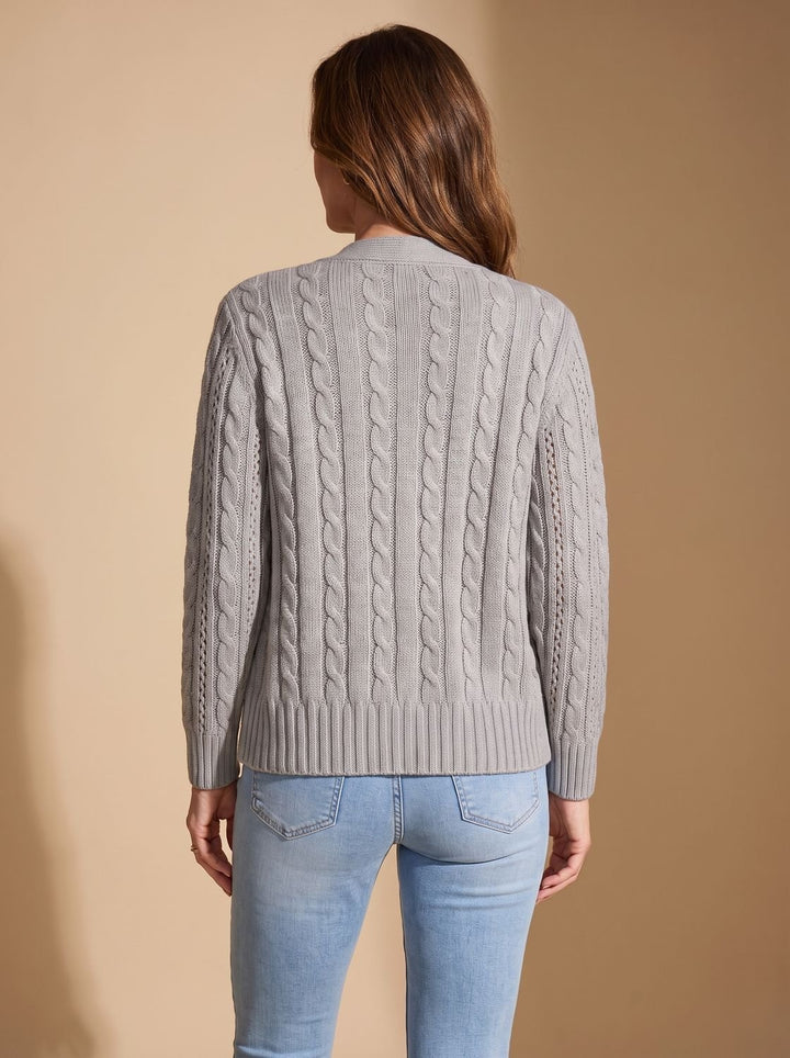 Damen Zopfmuster Cardigan mit Knopfleiste Rundhals Strickjacke