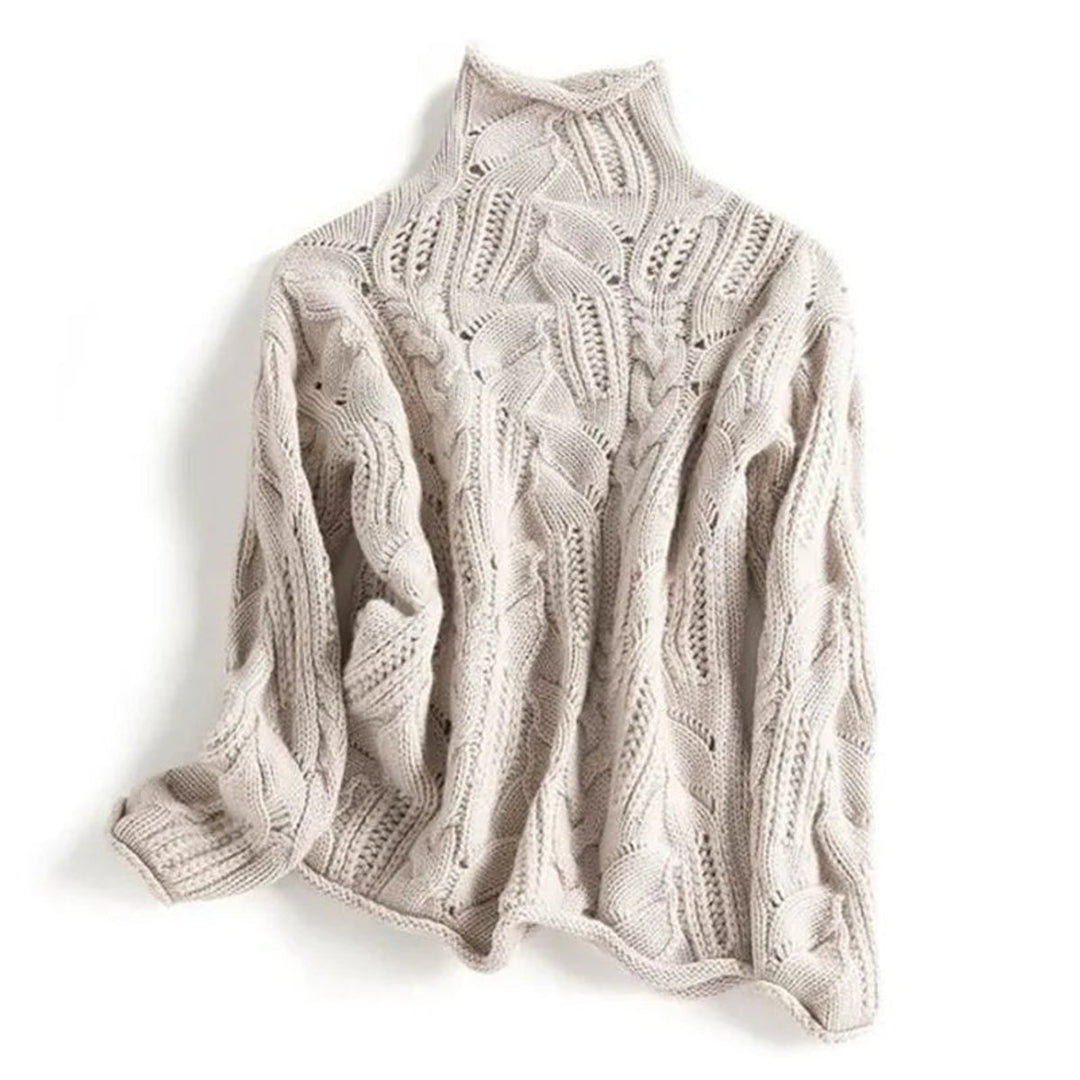 Damen Zopfmuster Knit Sweater Rollkragen Lockere Passform - Beige