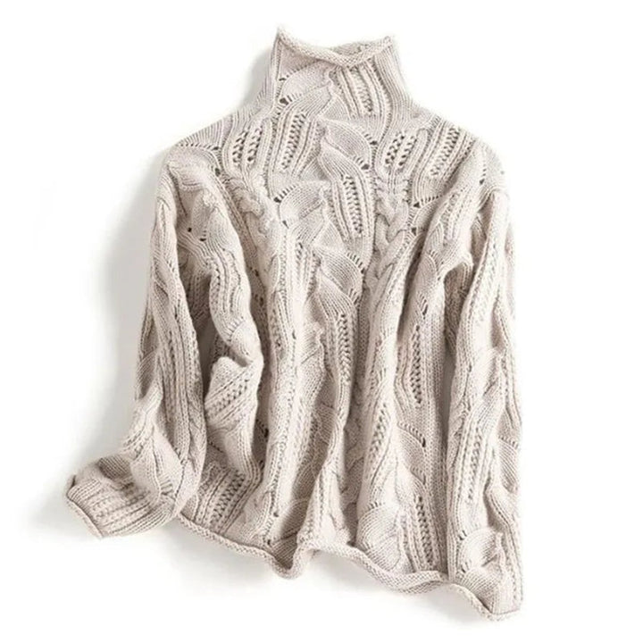 Damen Zopfmuster Knit Sweater Rollkragen Lockere Passform - Beige