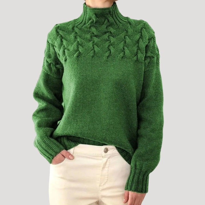 Damen Zopfmuster Rollkragen Strick Sweater - Green