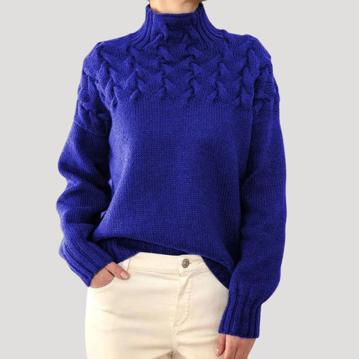 Damen Zopfmuster Rollkragen Strick Sweater - Blue