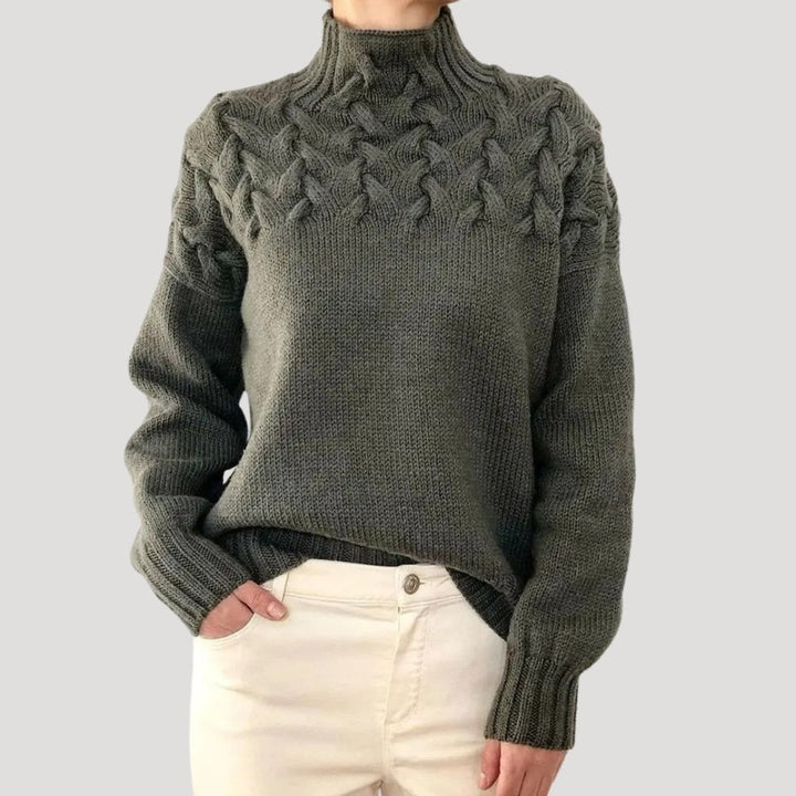 Damen Zopfmuster Rollkragen Strick Sweater - Grey