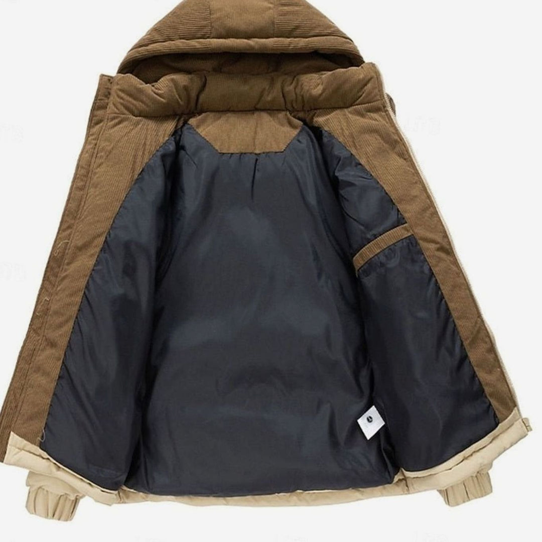Damen Zweifarbige Steppjacke mit Kapuze Layering-Passform Winterjacke
