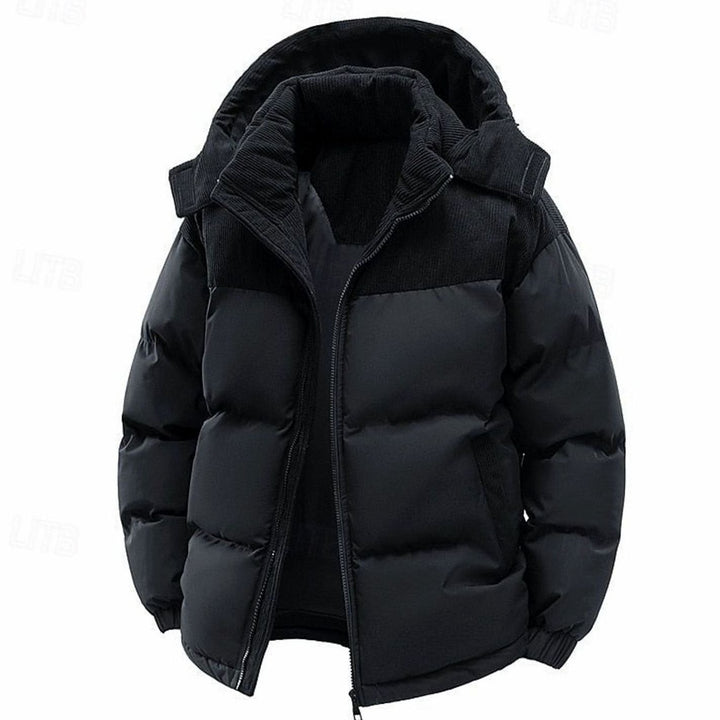 Damen Zweifarbige Steppjacke mit Kapuze Layering-Passform Winterjacke - Schwarz