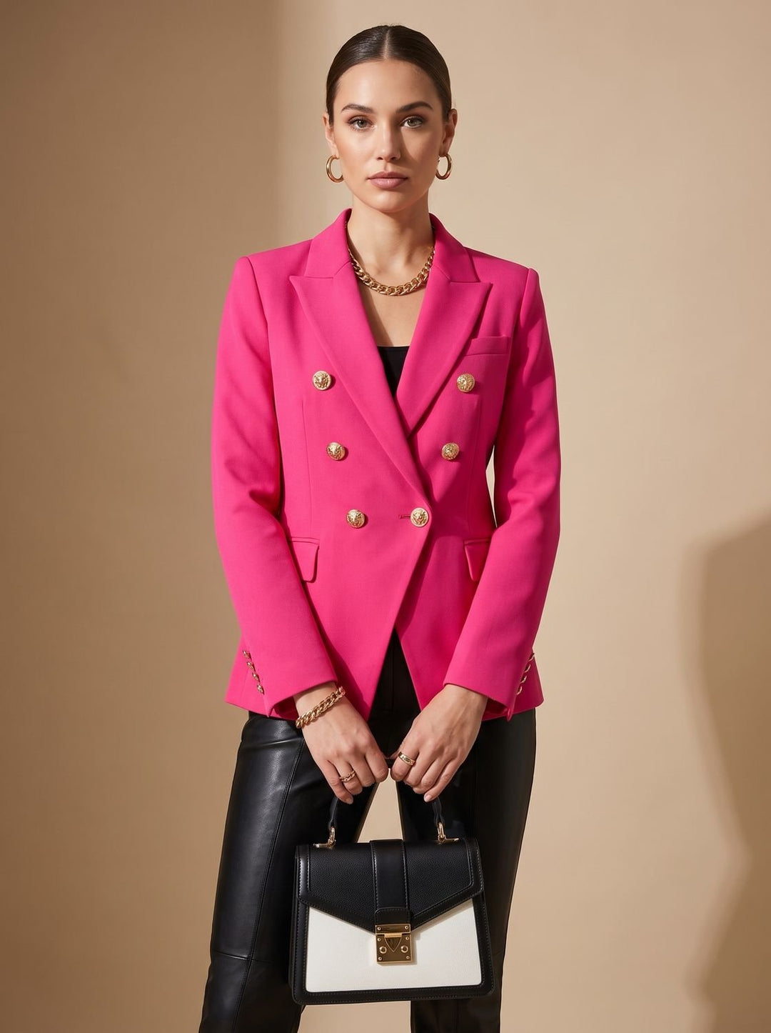 Damen Zweireiher-Blazer mit goldenen Knöpfen tailliert - Rosa