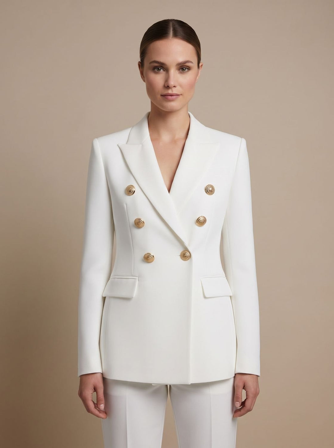 Damen Zweireiher-Blazer mit goldenen Knöpfen tailliert - Weiß