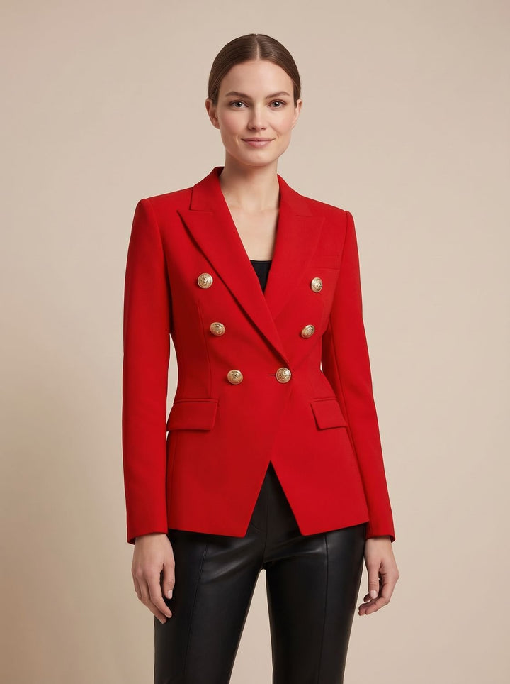 Damen Zweireiher-Blazer mit goldenen Knöpfen tailliert - Rot