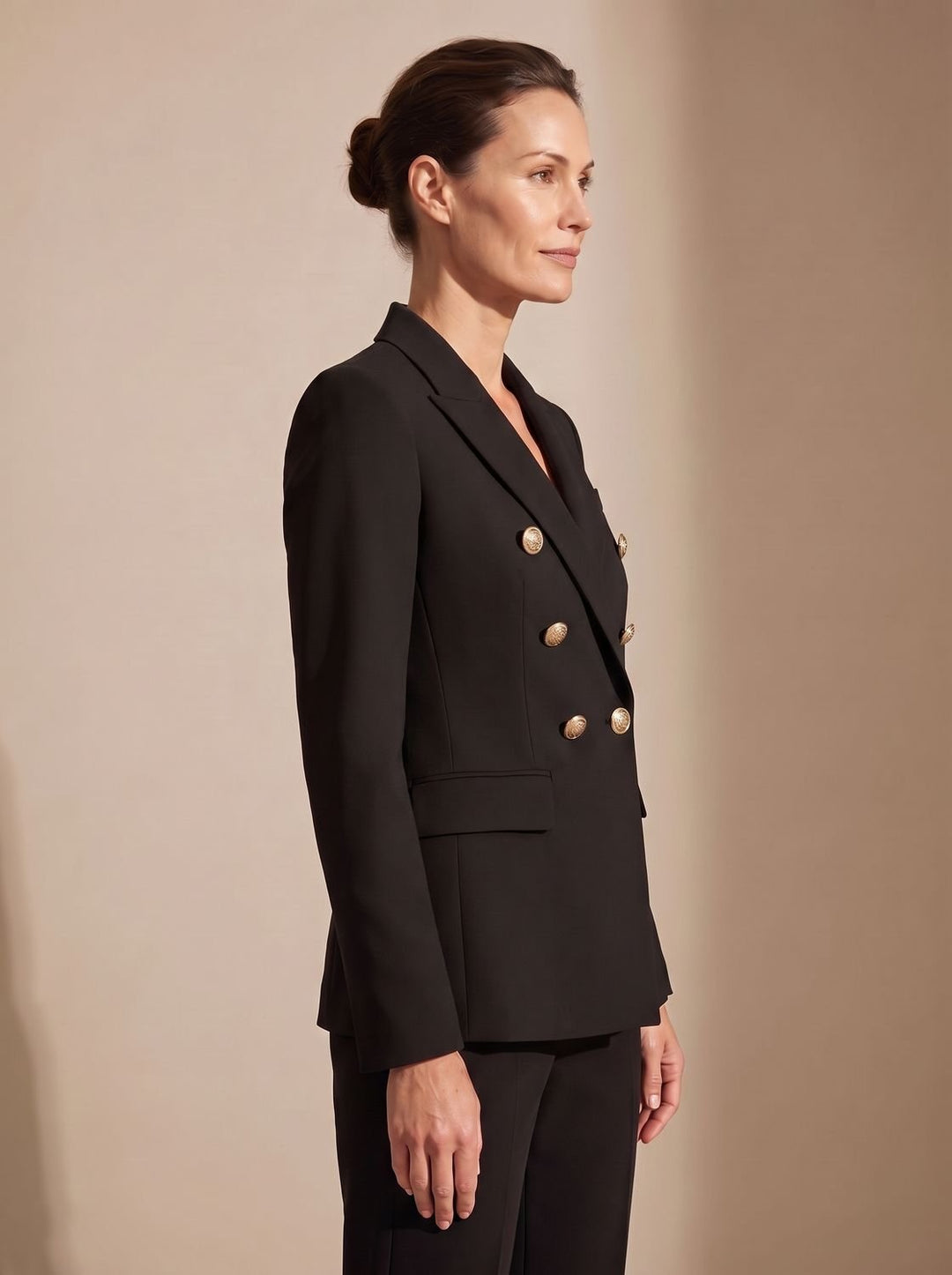 Damen Zweireiher-Blazer Tailliert Goldknöpfe Strukturiert