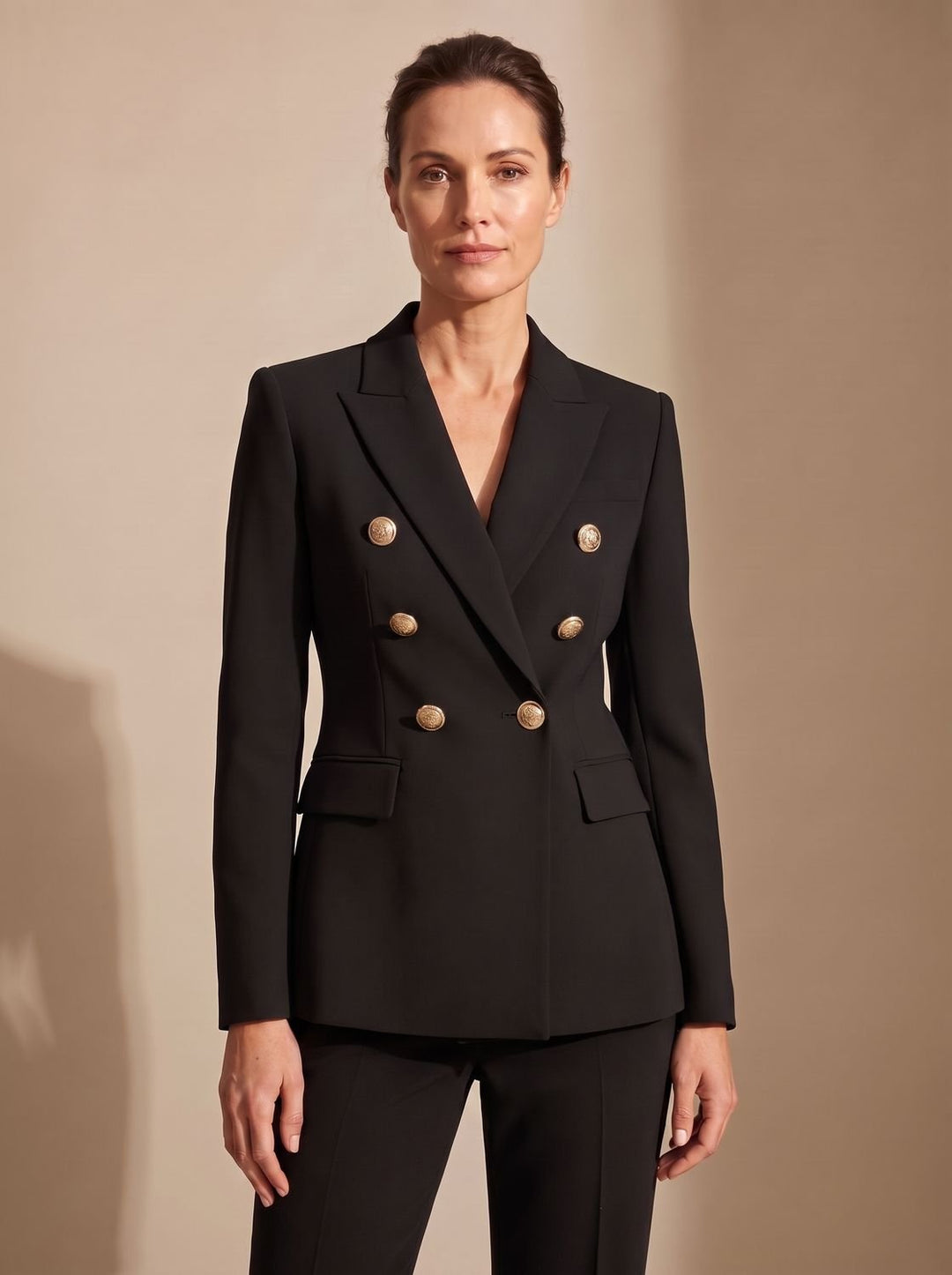 Damen Zweireiher-Blazer Tailliert Goldknöpfe Strukturiert