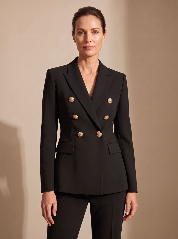 Damen Zweireiher-Blazer Tailliert Goldknöpfe Strukturiert