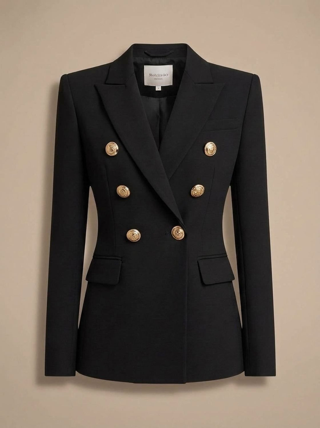 Damen Zweireiher-Blazer Tailliert Goldknöpfe Strukturiert