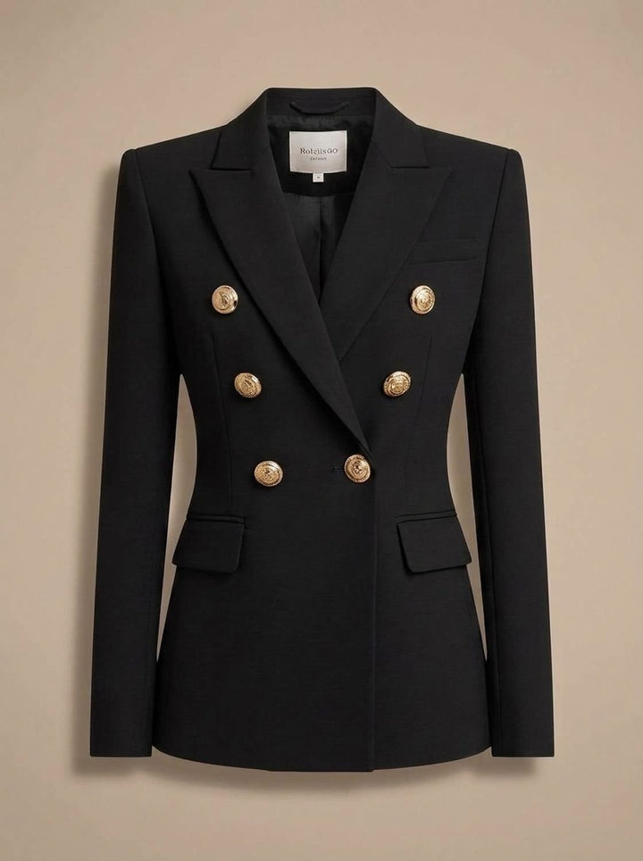 Damen Zweireiher-Blazer Tailliert Goldknöpfe Strukturiert