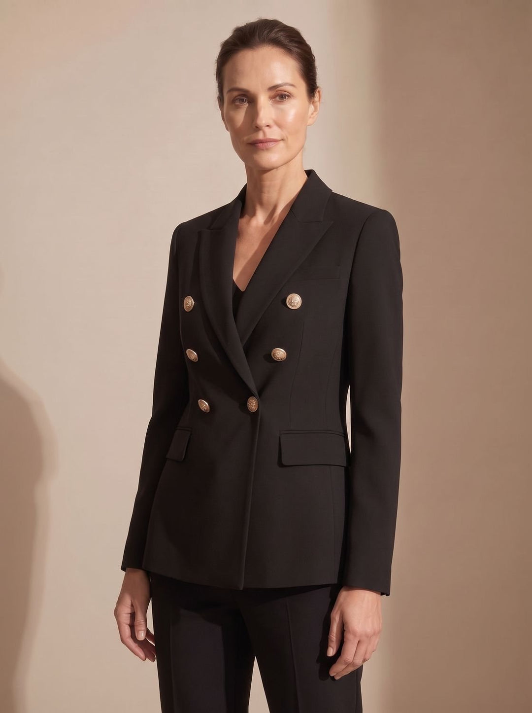 Damen Zweireiher-Blazer Tailliert Goldknöpfe Strukturiert