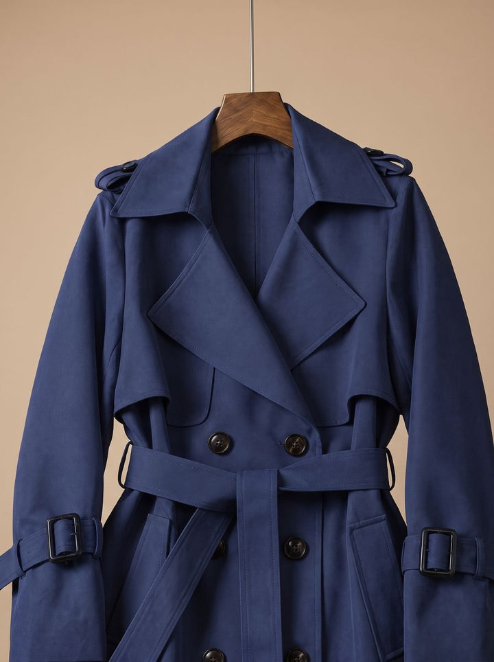 Damen Zweireihiger Trenchcoat mit Bindegürtel Weiter Schnitt