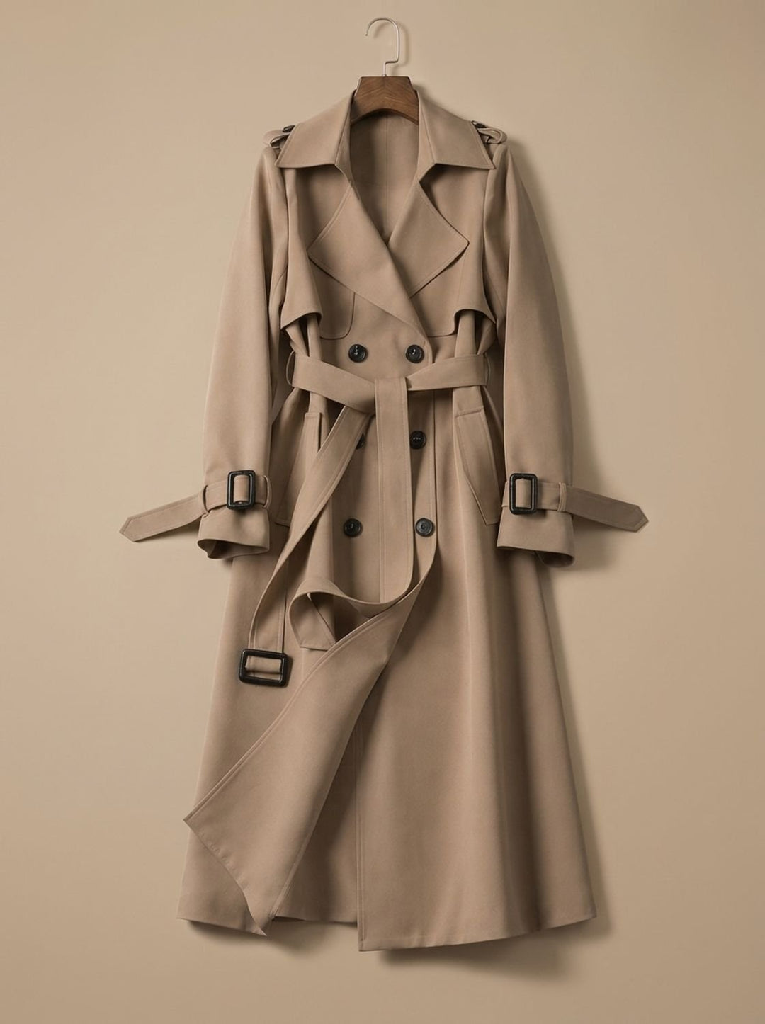 Damen Zweireihiger Trenchcoat mit Bindegürtel Weiter Schnitt - Braun