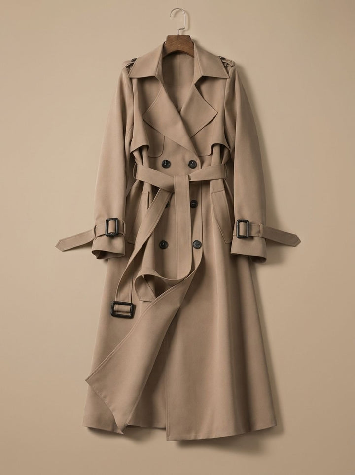 Damen Zweireihiger Trenchcoat mit Bindegürtel Weiter Schnitt - Braun