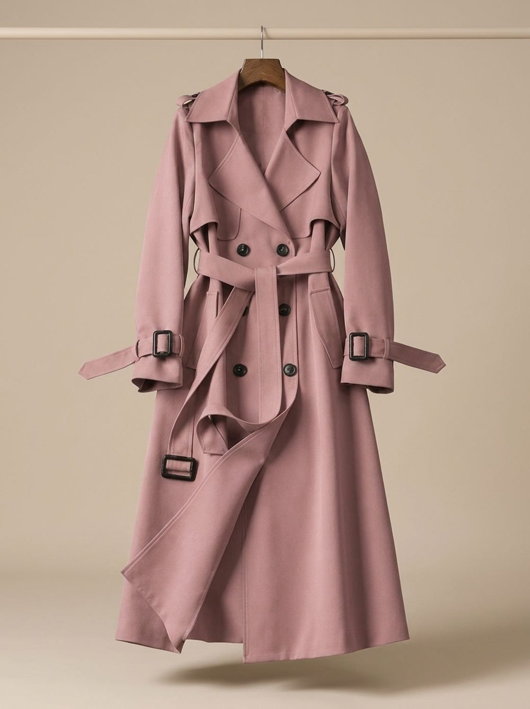 Damen Zweireihiger Trenchcoat mit Bindegürtel Weiter Schnitt - Rosa