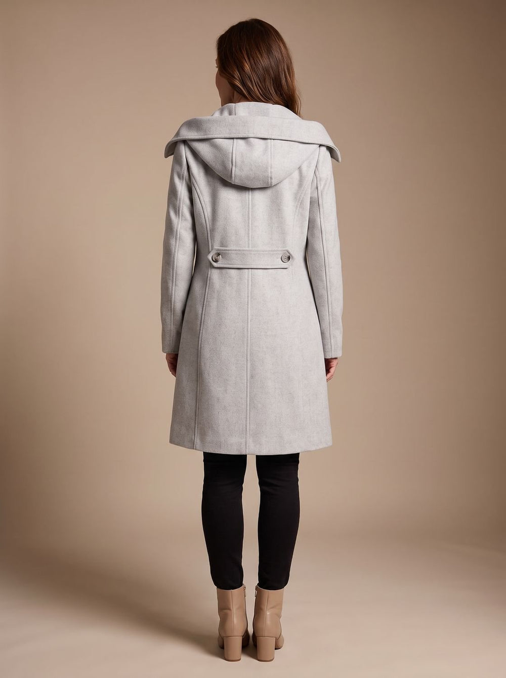 Damen Zweireihiger Wollmantel mit Reverskragen und Taschen, Gray