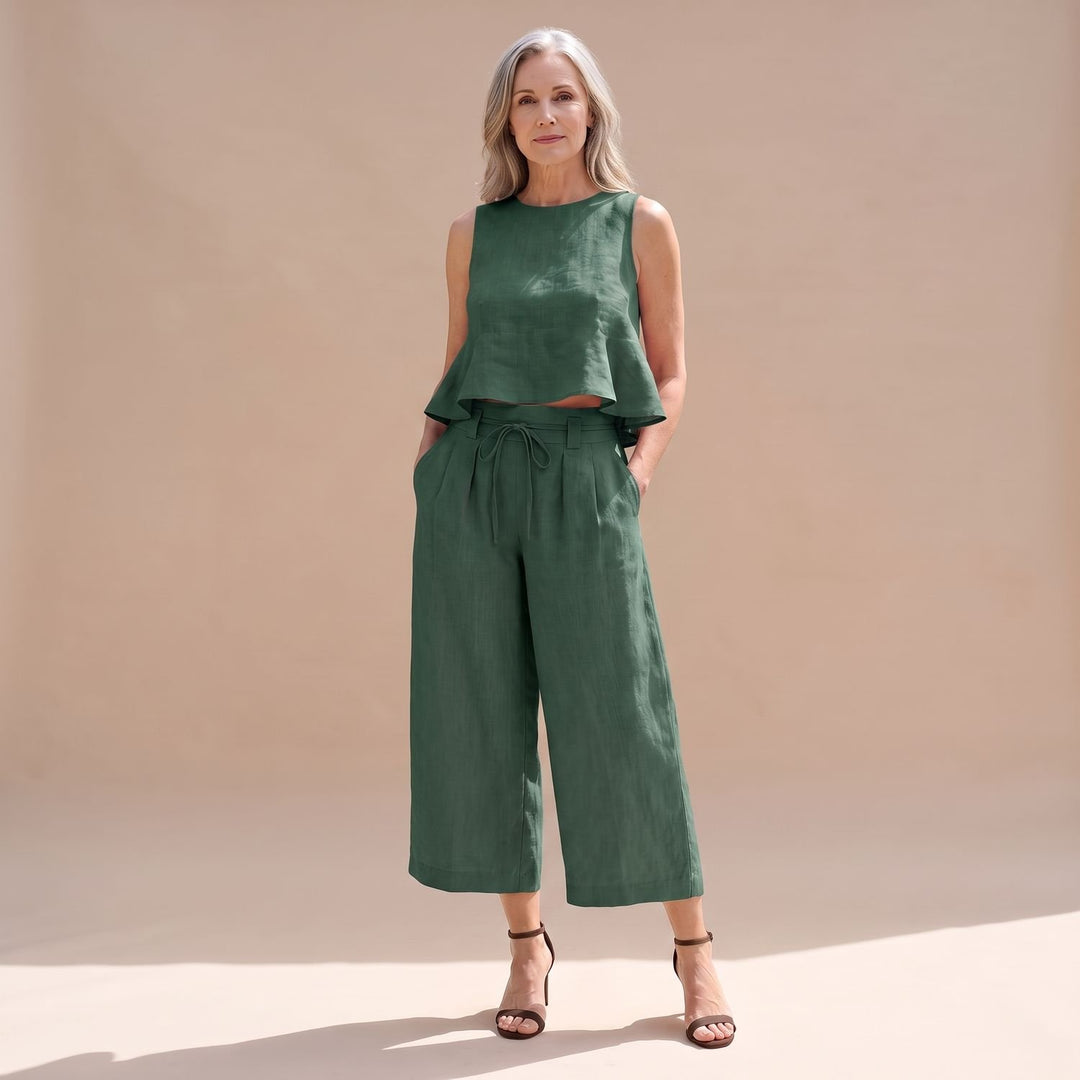 Damen Zweiteiler Elegant Ärmelloser Crop-Top Culotte-Hose - Grün