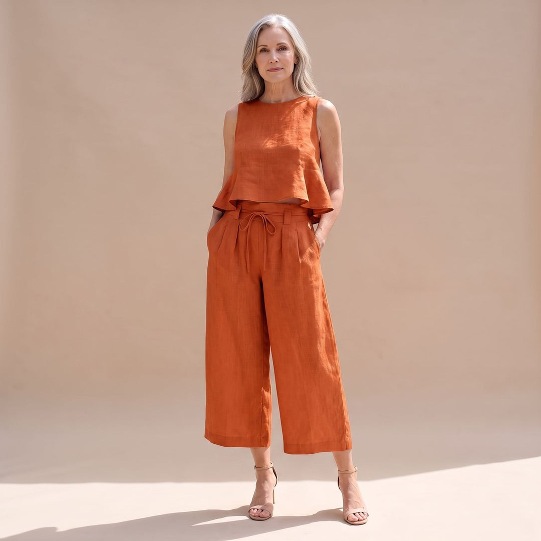 Damen Zweiteiler Elegant Ärmelloser Crop-Top Culotte-Hose - Orange