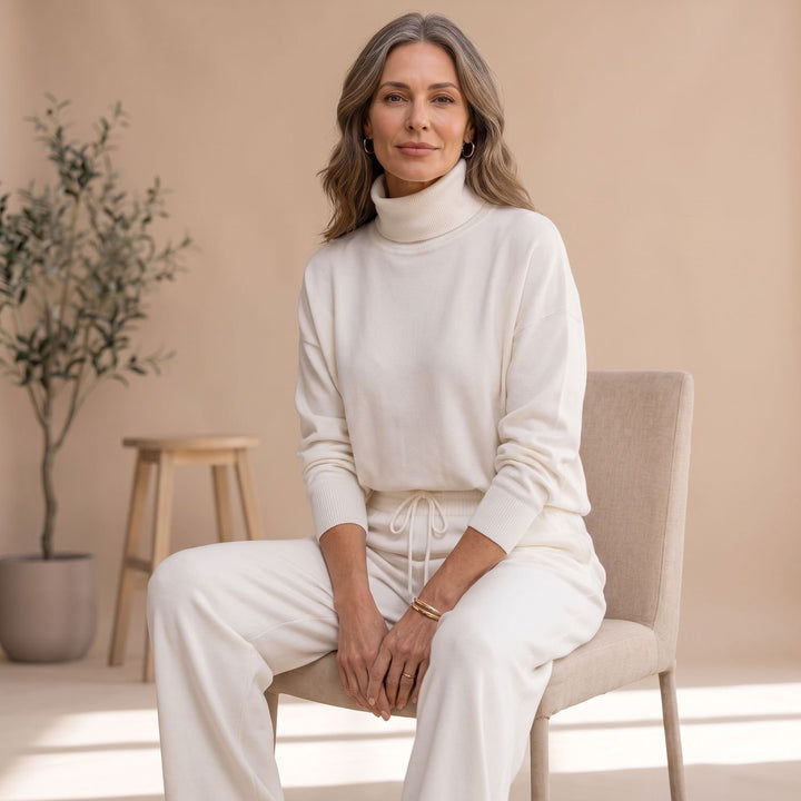 Damen Zweiteiler Elegant Rollkragen Weites Bein Loungewear Set