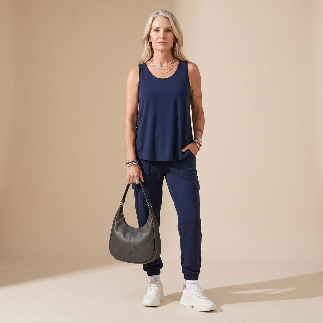 Damen Zweiteiler Ärmellosem Top Cargo-Hose mit Taschen - Marineblau