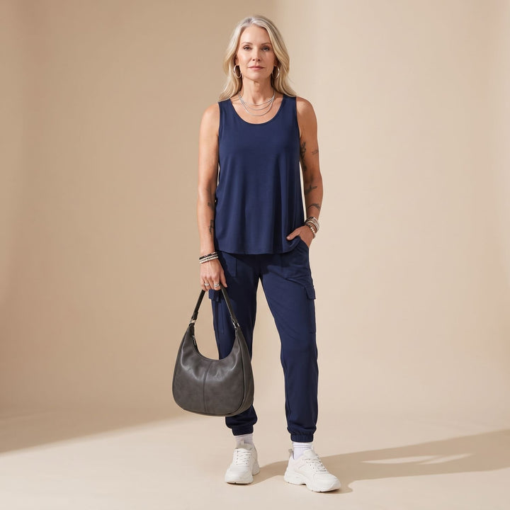 Damen Zweiteiler Ärmellosem Top Cargo-Hose mit Taschen - Marineblau