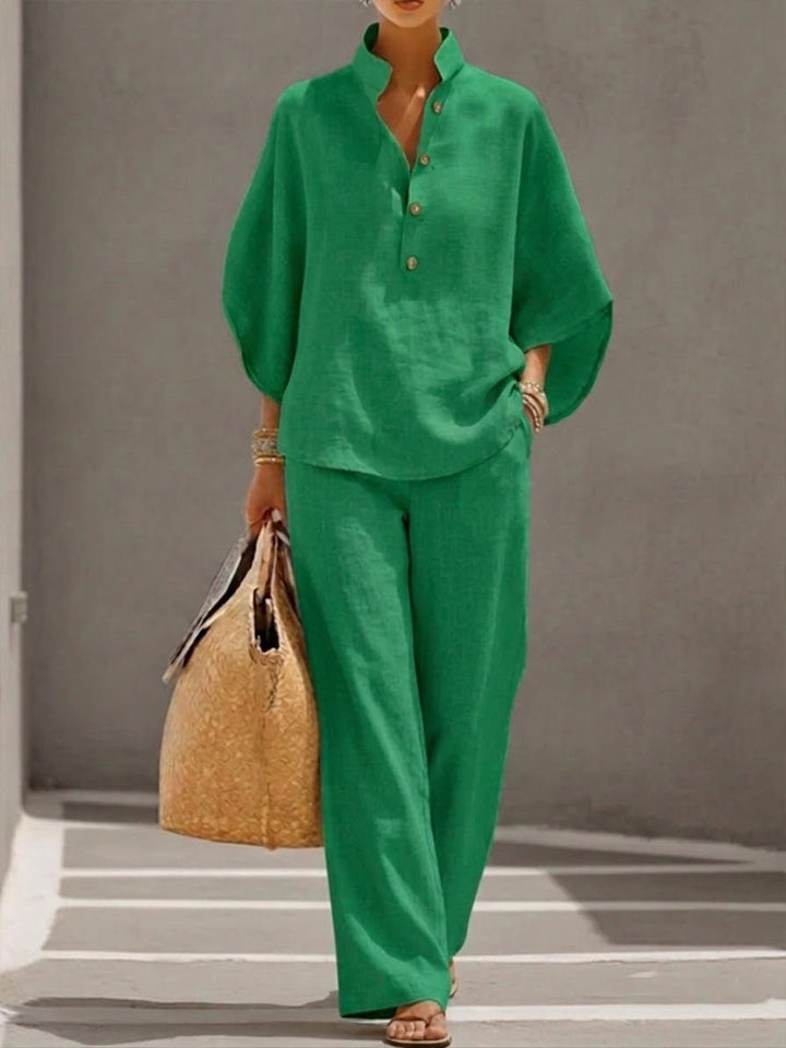 Damen Zweiteiler-Set mit Fledermausärmeln und weiter Hose - Green
