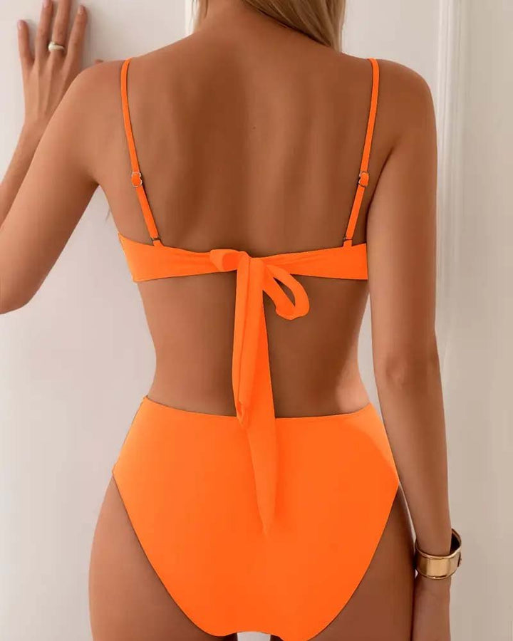 Damen Zweiteiliges Bandeau Bikini-Set mit Metallakzenten