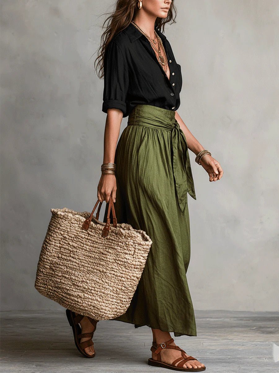 Damen Zweiteiliges High-Waist Button-Up Maxi Set