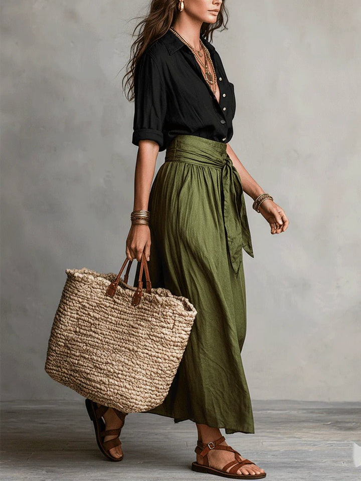 Damen Zweiteiliges High-Waist Button-Up Maxi Set