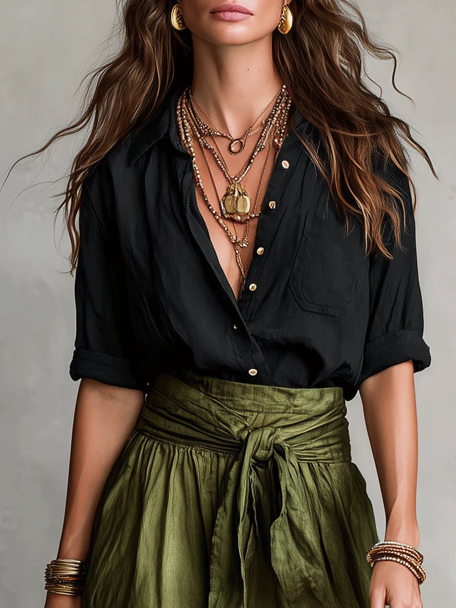 Damen Zweiteiliges High-Waist Button-Up Maxi Set
