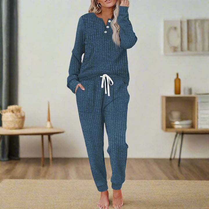Damen Zweiteiliges Loungewear-Set Langarm Rippenstruktur Kordelzug