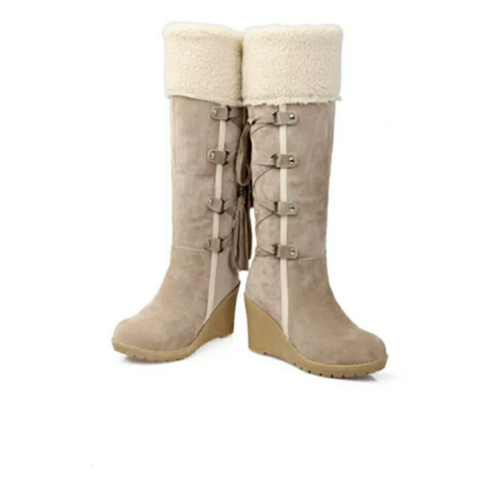 Bettina | Damen Schnürkeil-Stiefel mit Fellumschlag