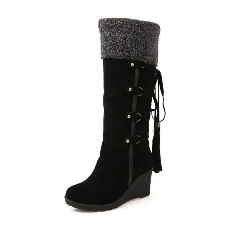 Bettina | Damen Schnürkeil-Stiefel mit Fellumschlag