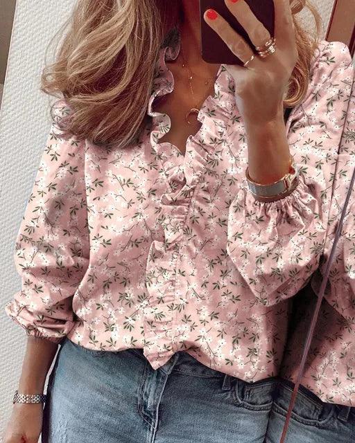 Petra | Damen Bluse mit Rüschen-Detail und V-Ausschnitt