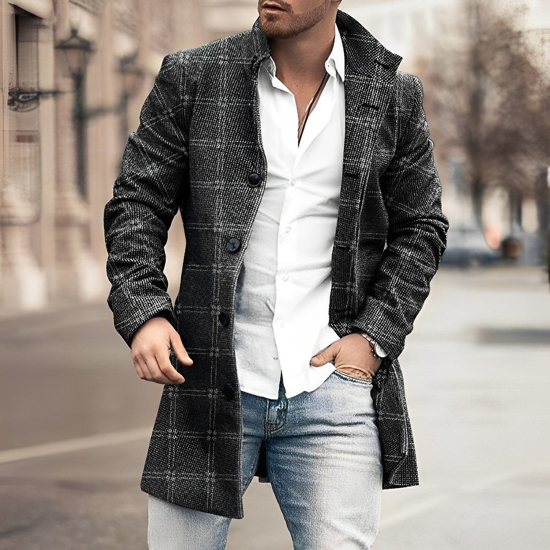 Michael | Herren Klassischer Langer Mantel mit Knopfleiste
