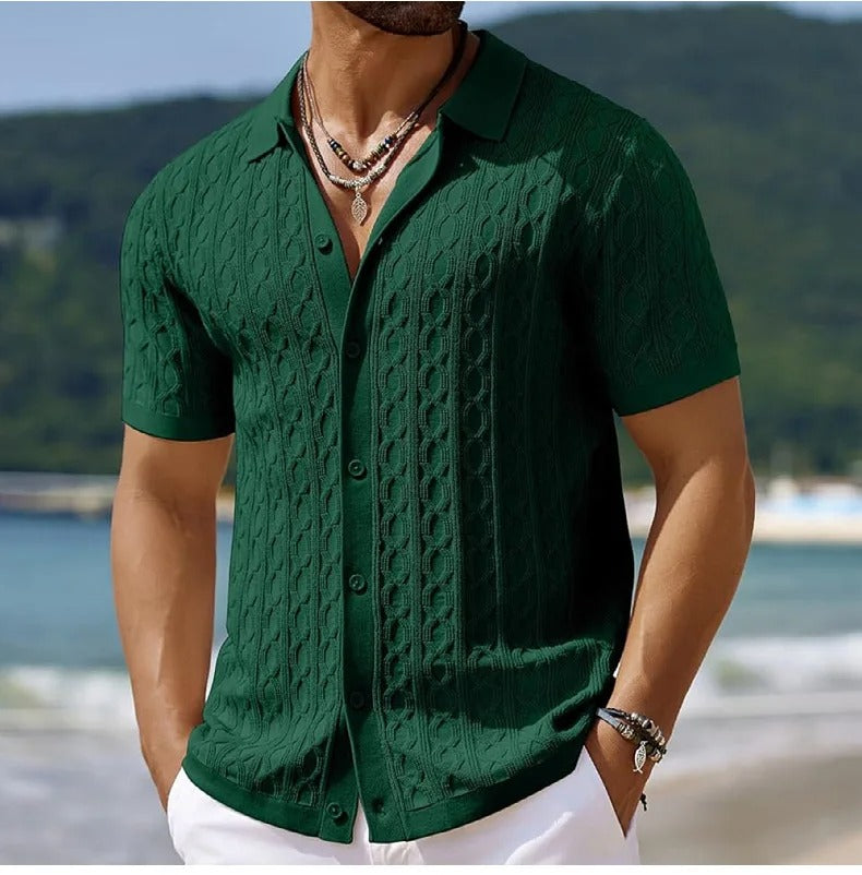Reinhard | Herren Strukturiert Knopf-up Polo-Shirt
