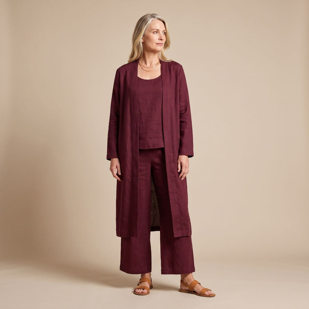 Dreiteiliger Damen Hosenanzug Relaxed Fit Weite Hose Top Cardigan
