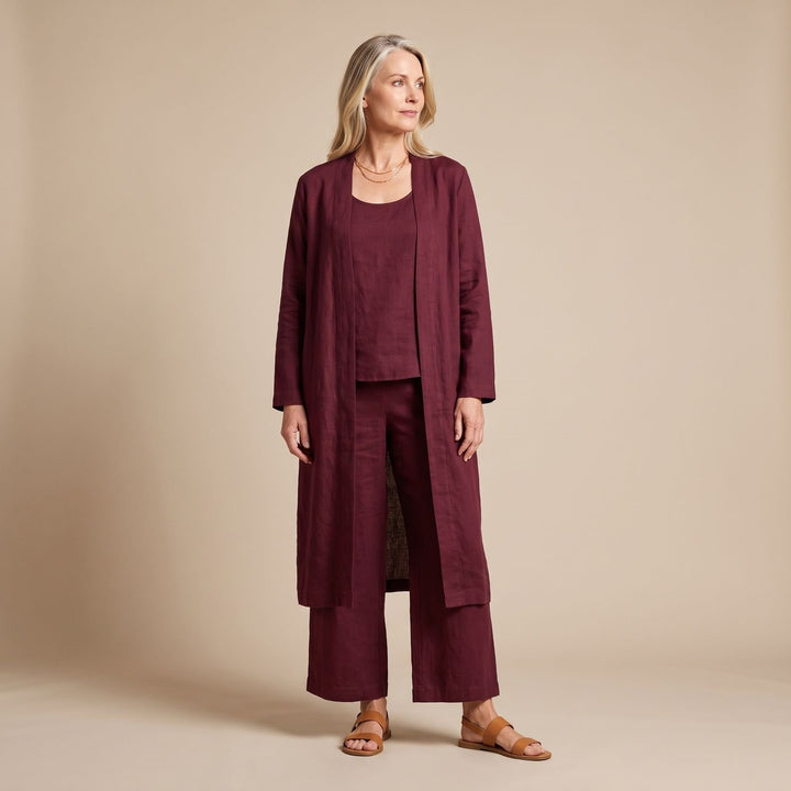 Dreiteiliger Damen Hosenanzug Relaxed Fit Weite Hose Top Cardigan