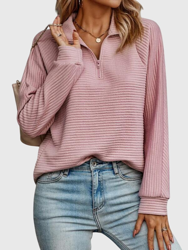 Christa | Damen Lässiger Langarm-Pullover mit Reißverschluss