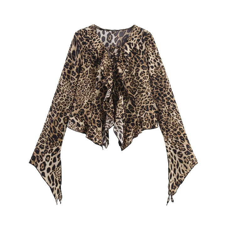 Eva | Damen Sommer Leopardenbluse Mit Rüschenkragen