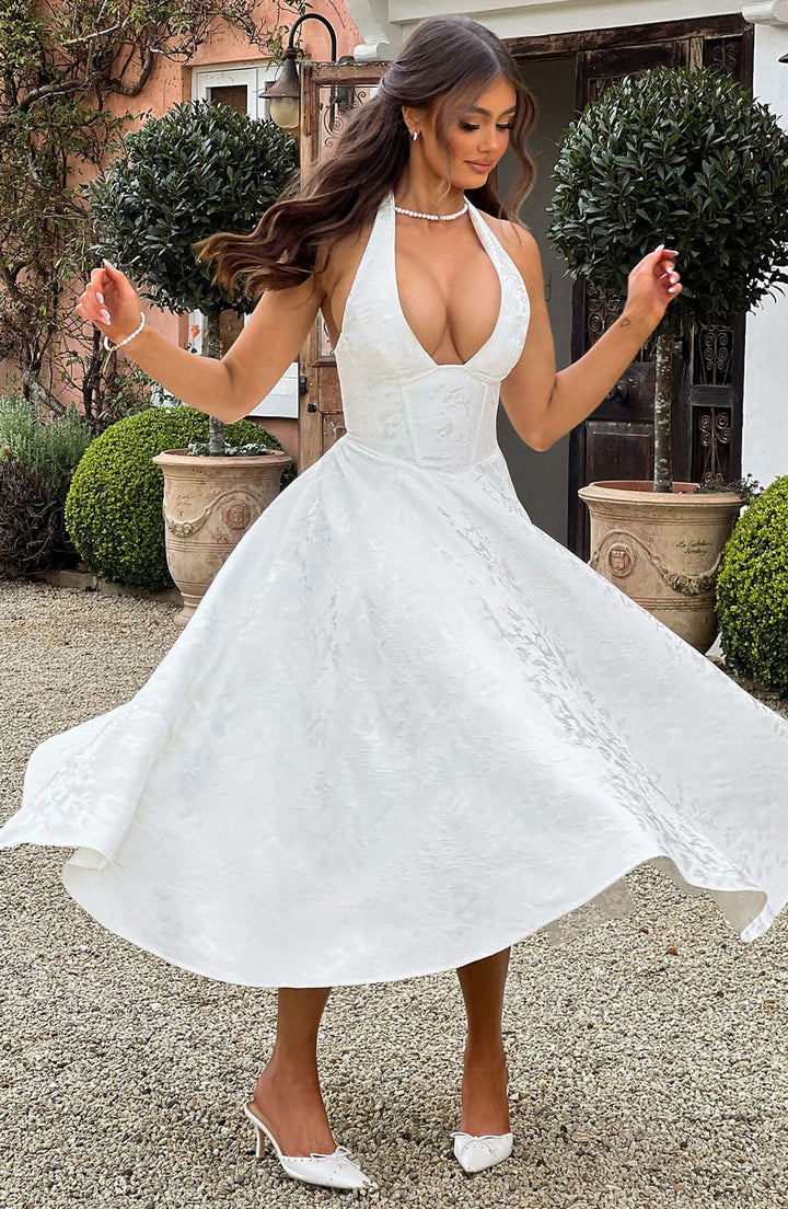 Kerstin | Damen Halter Midi Kleid für Hochzeitsgäste