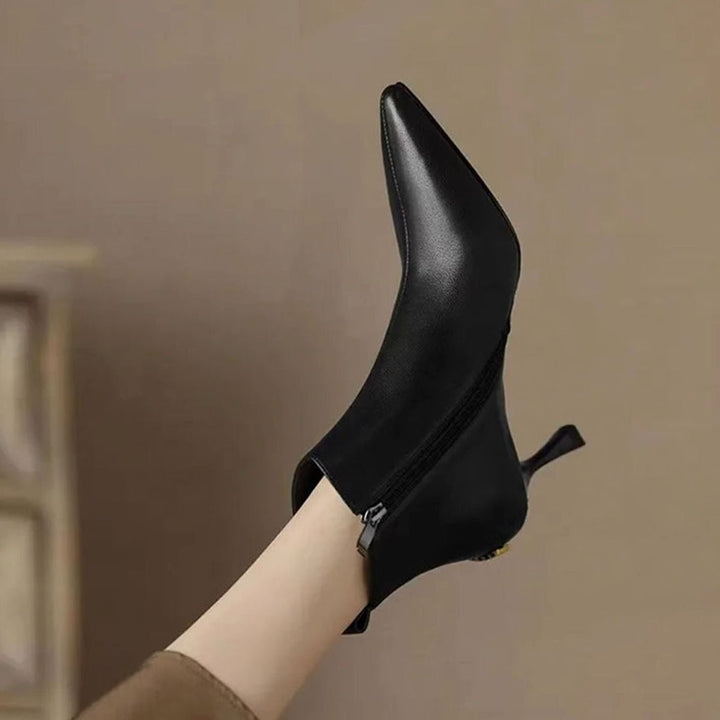 Elegante Kitten Heel Stiefeletten Damen Spitze Kunstleder Ankle Boots