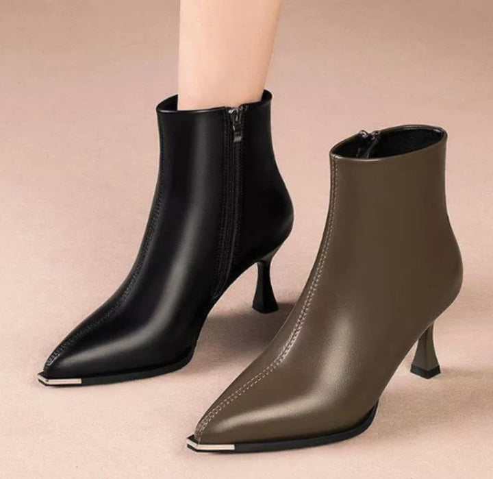 Elegante Kitten Heel Stiefeletten Damen Spitze Kunstleder Ankle Boots