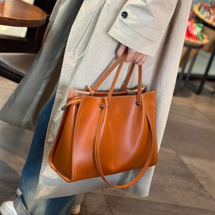 Elegante Vegane Leder Tote Bag Minimalistische Schultertasche - Sunset Yellow